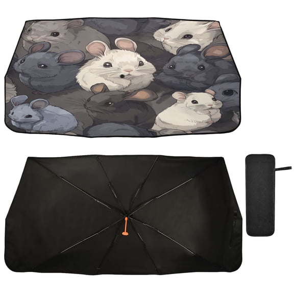 Qxltty Cartoon Chinchilla Car Windshield Sunshade Umbrella Quality Black Rubberized Fabric Can Effectively Block UV Rays Heat