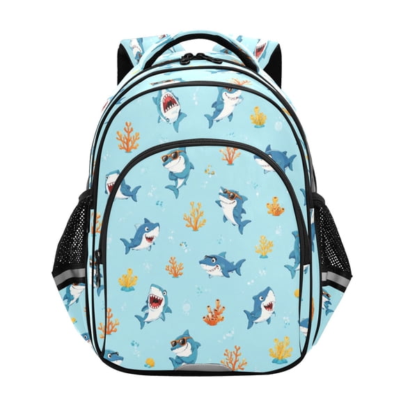 Qxltty Cartoon Coral Shark Backpack Lightweight Multi Pocket Daypack Reflective Bookbag with Adjustable Straps