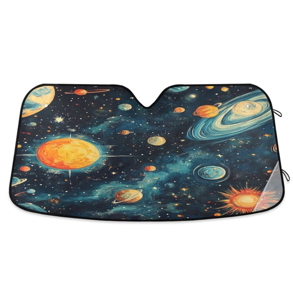 Qxltty Cartoon Degas-style Cosmic Background Car Windshield Sunshades Foldable UV Rays Sun Visor Protector Keep Your Vehicle Cool 55×27.6in