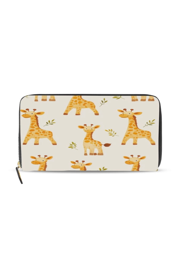 Cartoon Giraffe Women's Leather Wallet Fashion Retro Multi Card Holder with Cell Phone Pocket Mothers Day Gifts