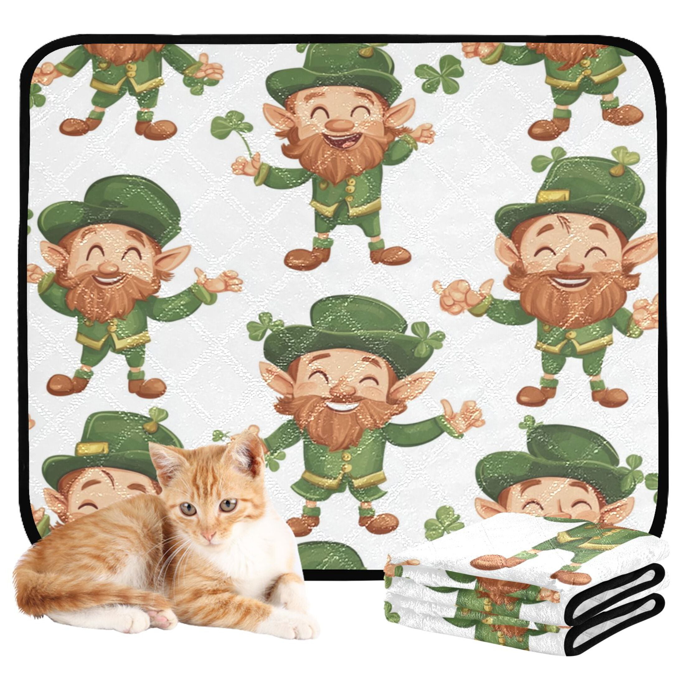Qxltty Cartoon Leprechauns Pattern on White Background Cat litter Pads Pet Set of 3 Diaper Mats Center Anti-leakage Layer Absorbent Soft and Comfortable