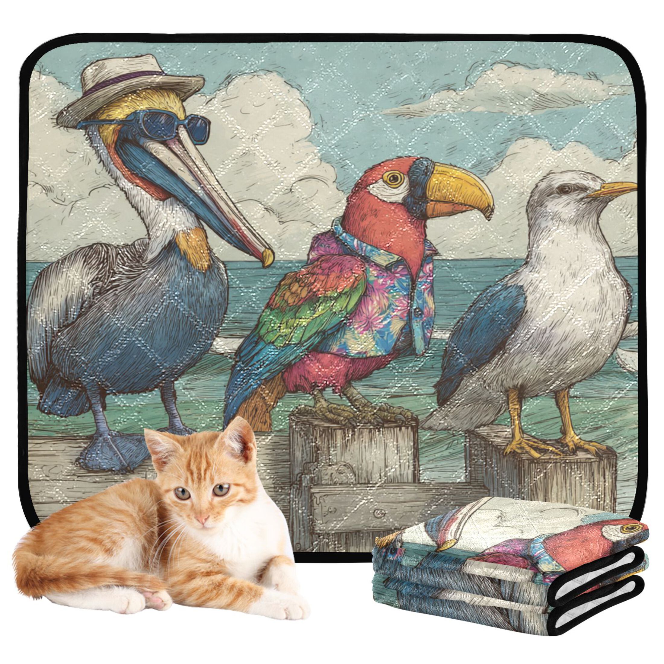 Qxltty Cartoon Pelican Cat litter Pads Pet Set of 3 Diaper Mats Center Anti-leakage Layer Absorbent Soft and Comfortable