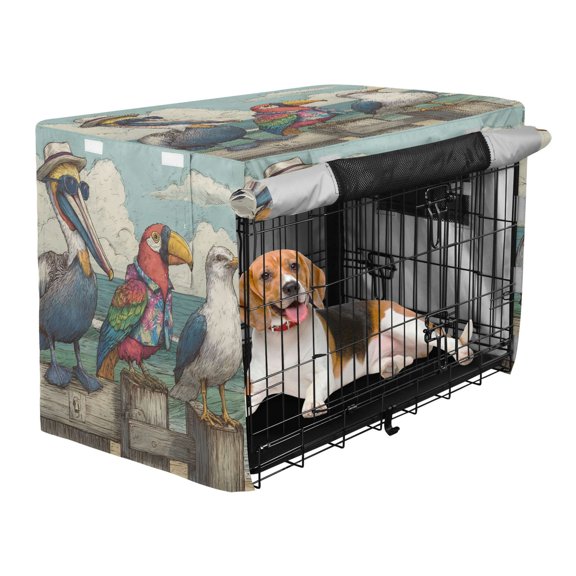 Qxltty Cartoon Pelican Crate Cover Durable Oxford Cloth Pet Kennel Sunshade Universal Fit for 40in Wire Cage
