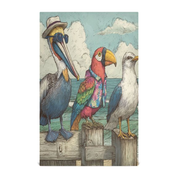 Qxltty Cartoon Pelican Kitchen Towels 28 x 18 Inch Soft Cotton Linen Feel Dish Towels with Hanging Loop for Drying, Cleaning & Decor