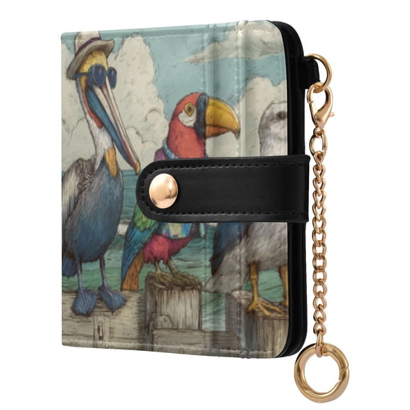 Qxltty Cartoon Pelican Ladies Wallet Rfid Slim Thin Compact Credit Card Women Wallet Zipper Coin Pocket and ID Window for Female Gifts