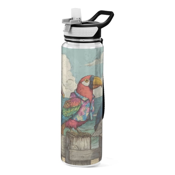 Qxltty Cartoon Pelican Water Bottle 32 oz with Straw BPA Free Reusable Fitness Sport Bottle Perfect for Travel School Outdoors and Gym