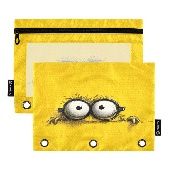 Qxltty Cartoon Pencil Pouches for 3 Ring Binder Clear Window Zipper Pencil Case for Office College Supplies