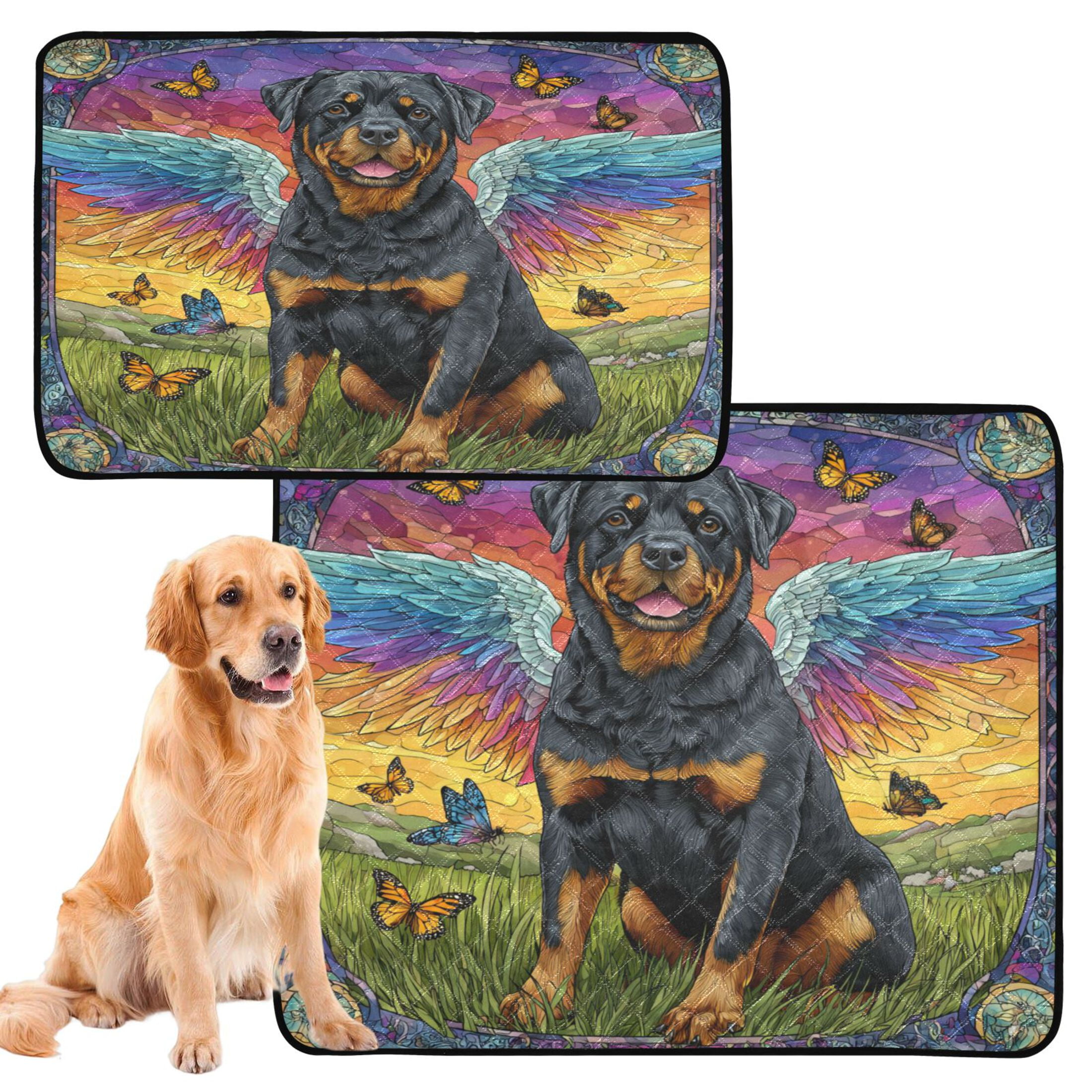 Qxltty Cartoon Rottweiler Cat litter Pads Pet Set of 2 Diaper Mats Center Anti-leakage Layer Absorbent Soft and Comfortable
