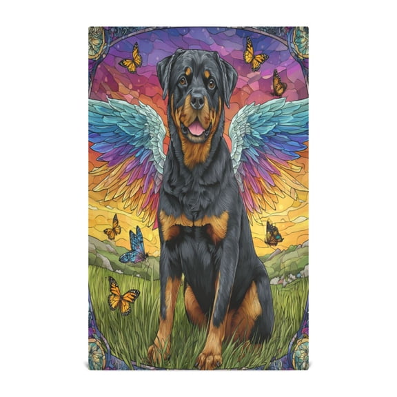 Qxltty Cartoon Rottweiler Kitchen Towels 28 x 18 Inch Set of 4 Soft Cotton Linen Feel Dish Towels with Hanging Loop for Drying, Cleaning & Decor