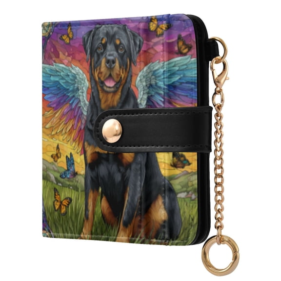 Qxltty Cartoon Rottweiler Ladies Wallet Rfid Slim Thin Compact Credit Card Women Wallet Zipper Coin Pocket and ID Window for Female Gifts