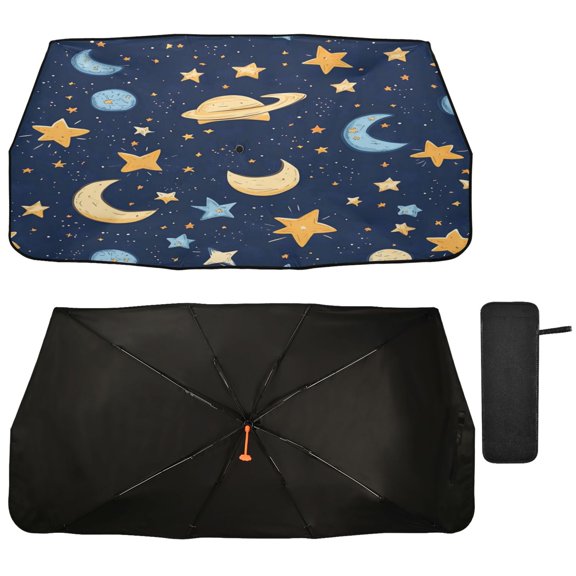 Qxltty Cartoon Starry Sky Car Windshield Sunshade Umbrella Quality Black Rubberized Fabric Can Effectively Block UV Rays Heat
