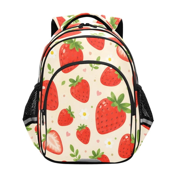 Qxltty Cartoon Strawberry Backpack Lightweight Multi Pocket Daypack Reflective Bookbag with Adjustable Straps