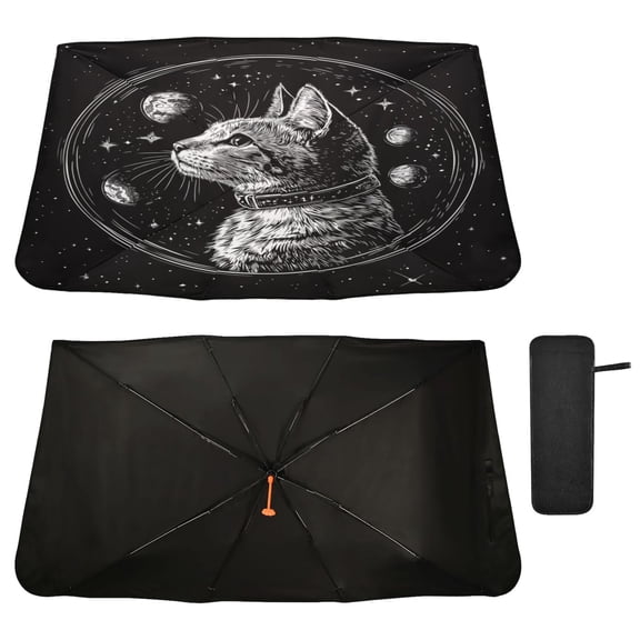 Qxltty Cat Black Universe Pattern Windshield Sun Shade Umbrella Protect Car from Sunrays and Heat Damage Keep Cool and Interior