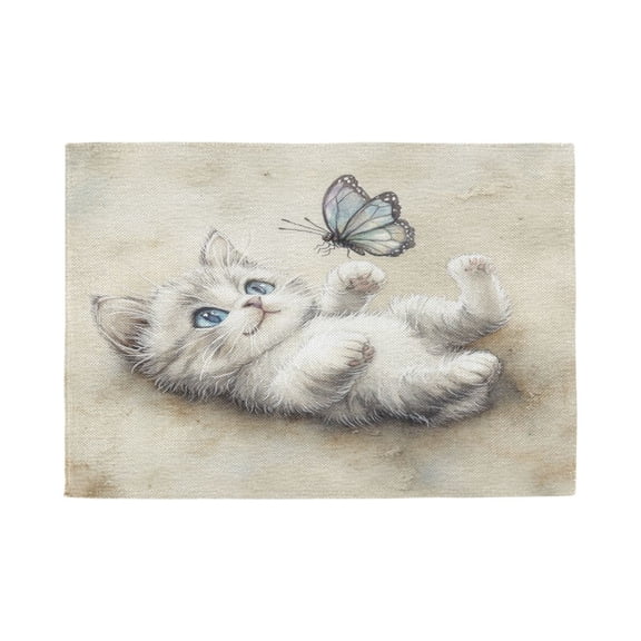 Qxltty Cat Plays with Butterfly Placemats Set of 1 Heat Resistant Non-Slip Place mat for Dining Table Washable Durable Polyester Woven Table Decorations