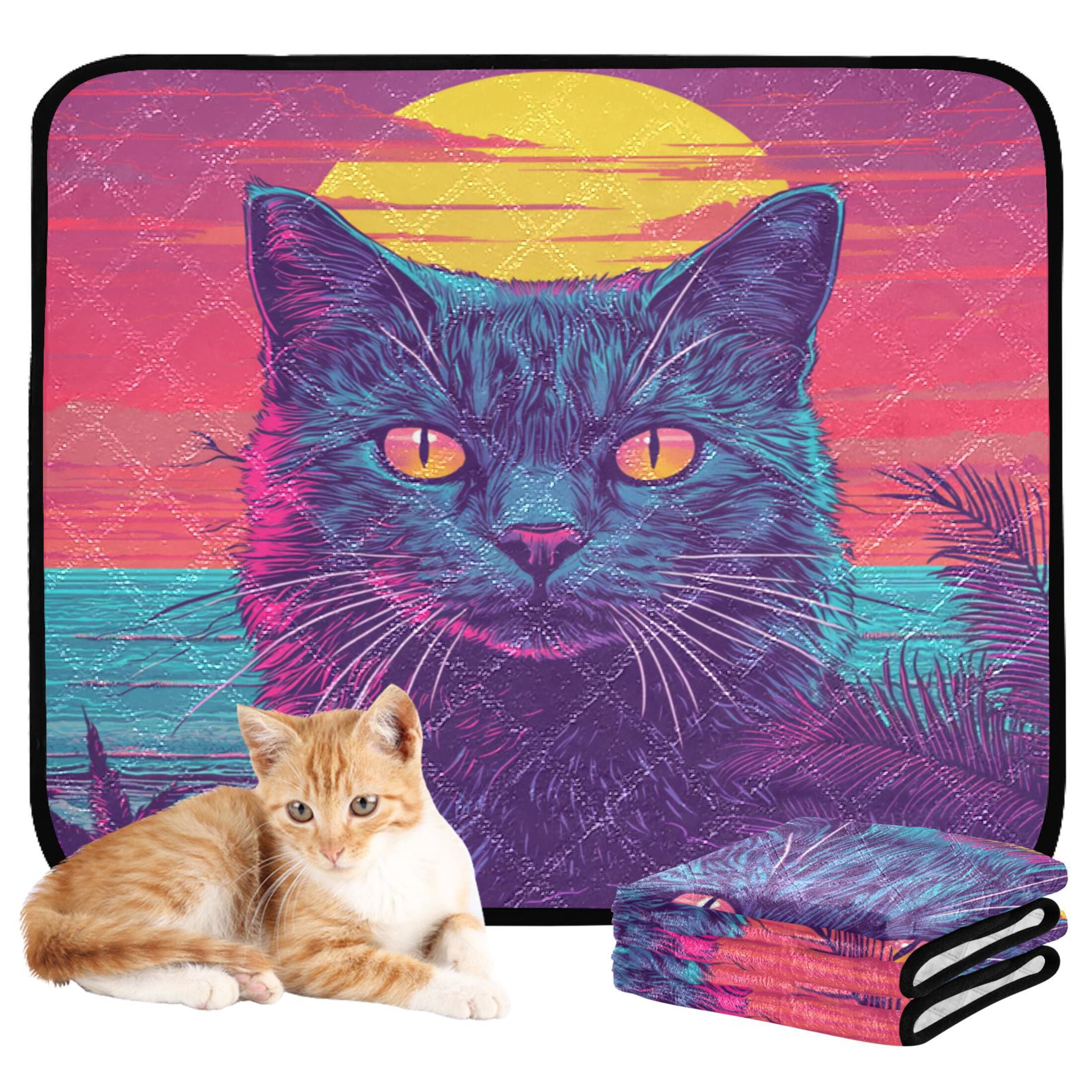 Qxltty Cat before Sunset Cat litter Pads Pet Set of 3 Diaper Mats Center Anti-leakage Layer Absorbent Soft and Comfortable
