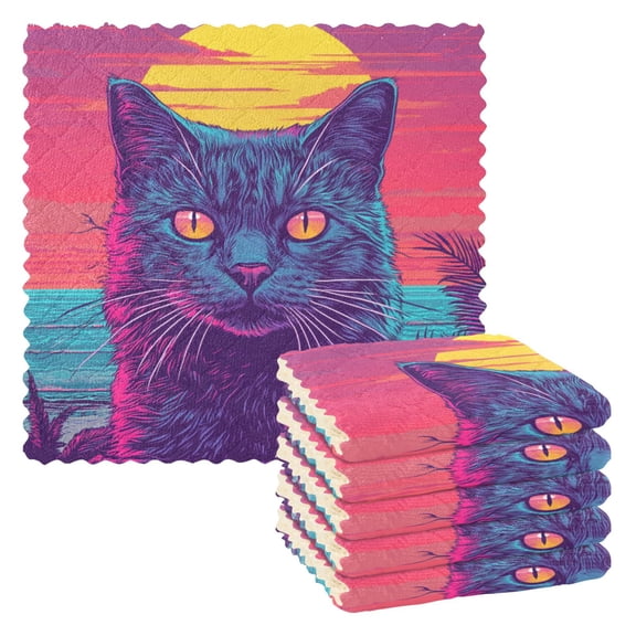 Qxltty Cat before Sunset Kitchen Towels Set of 6 Ultra Soft Absorbent Quick Drying Dish Cloths 11 x 11in