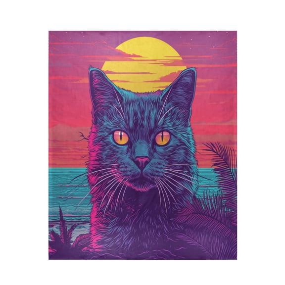 Qxltty Cat before Sunset Soft Cozy Fluffy Blankets for Couch Sofa Chair Bed Camping Picnic Travel Lightweight Bed 5060inch