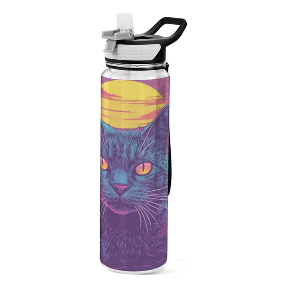 Qxltty Cat before Sunset Water Bottle 32 oz with Straw BPA Free Reusable Fitness Sport Bottle Perfect for Travel School Outdoors and Gym