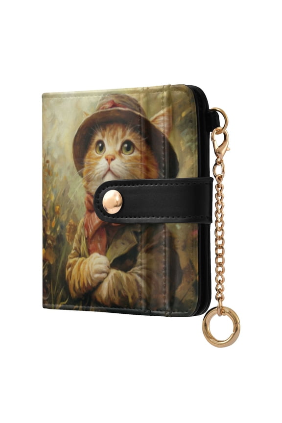 Cat in An Army Coat Ladies Wallet Rfid Slim Thin Compact Credit Card Women Wallet Zipper Coin Pocket and ID Window for Female Gifts
