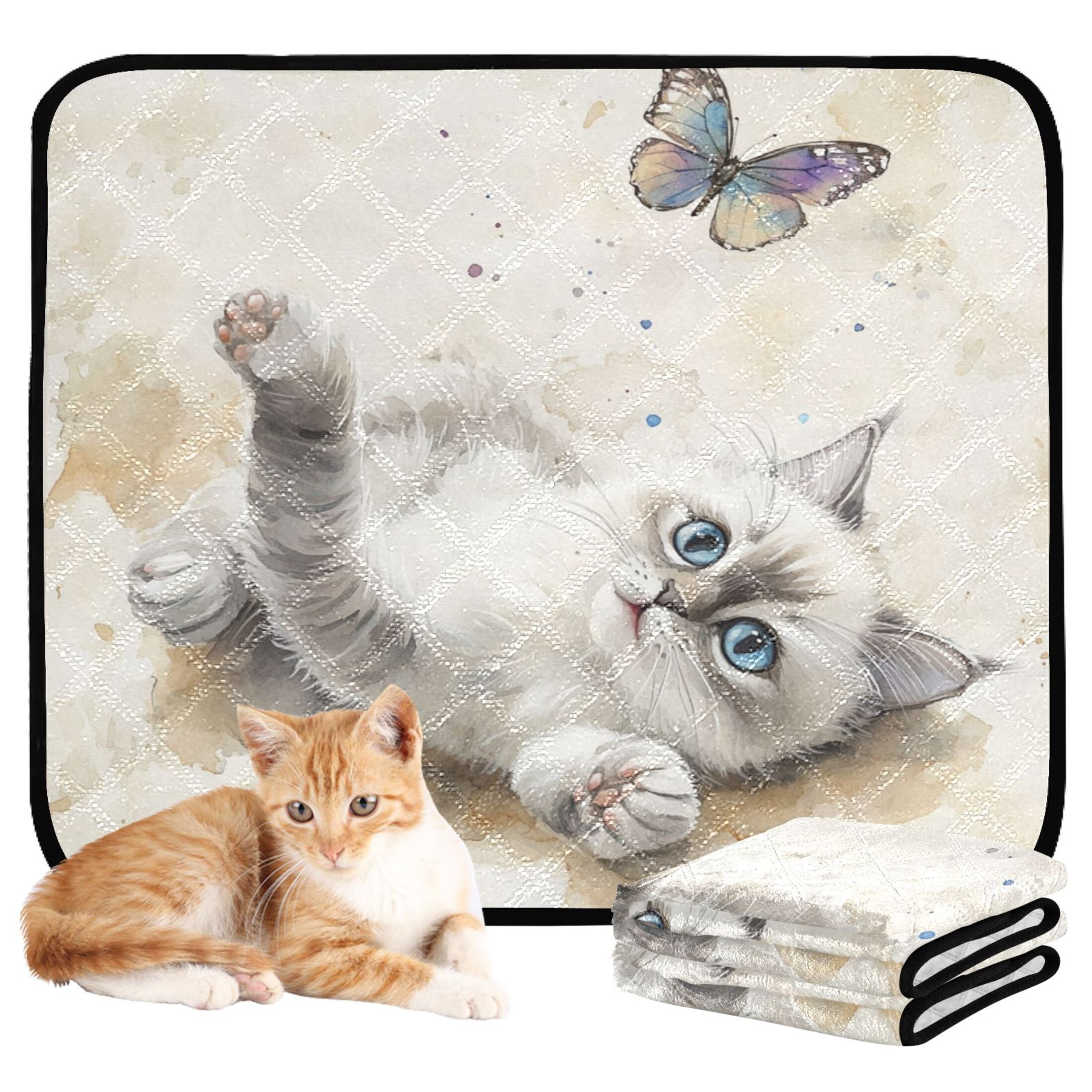 Qxltty Cat with Colorful Butterfly Cat litter Pads Pet Set of 3 Diaper Mats Center Anti-leakage Layer Absorbent Soft and Comfortable