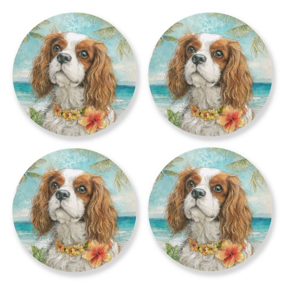 Qxltty Cavalier King Charles Spaniel Dog Wooden Coasters Set of 4 Fun and Practical Perfectly Non-Slip Warm Home Accent