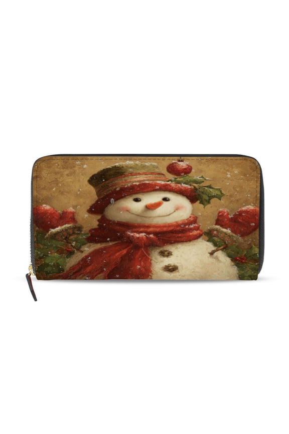 Cheerful Snowman Women's Leather Wallet Fashion Retro Multi Card Holder with Cell Phone Pocket Mothers Day Gifts