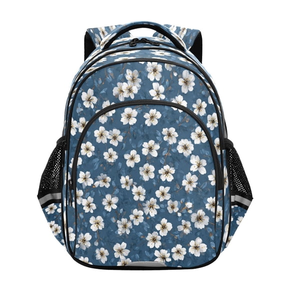 Qxltty Chic Blue White Floral Backpack Lightweight Multi Pocket Daypack Reflective Bookbag with Adjustable Straps