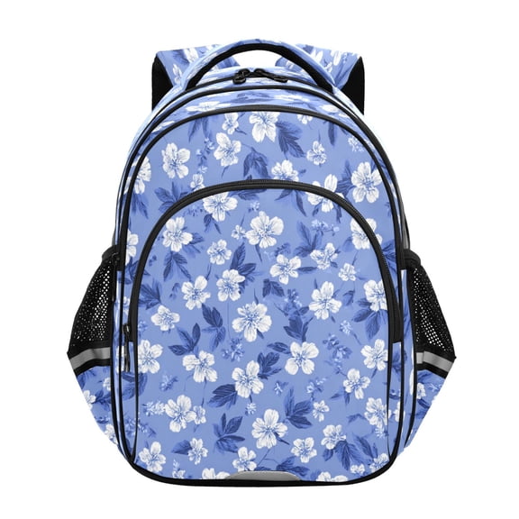 Qxltty Chic Blue White Flower Backpack Lightweight Multi Pocket Daypack Reflective Bookbag with Adjustable Straps