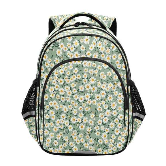 Qxltty Chic Green White Daisy Backpack Lightweight Multi Pocket Daypack Reflective Bookbag with Adjustable Straps
