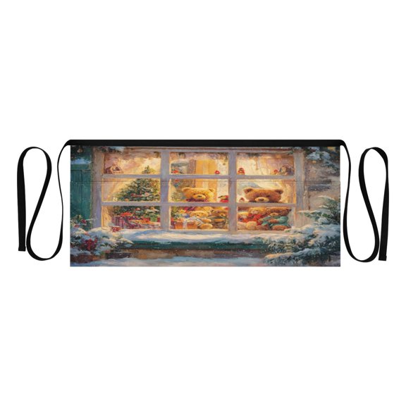 Qxltty Christmas Bear Window Kitchen Cooking Apron for Women Men with Pockets Waiter Short Aprons