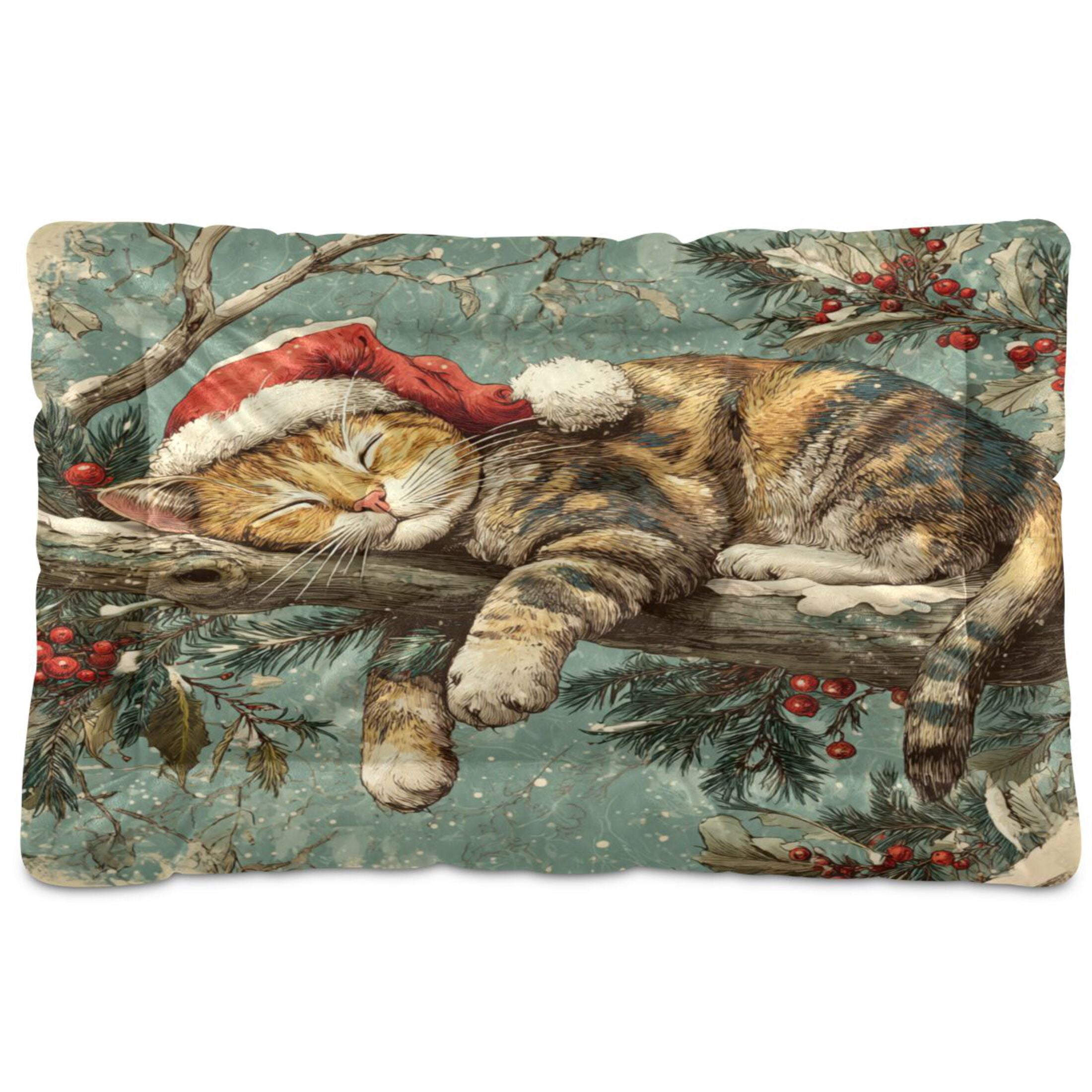 Qxltty Christmas Cute Cat Ped Pad Wear-resistant and Hard to Bite Through Sleeping Pad for Small Medium Large Dogs Winter Pet Bed 36×24in