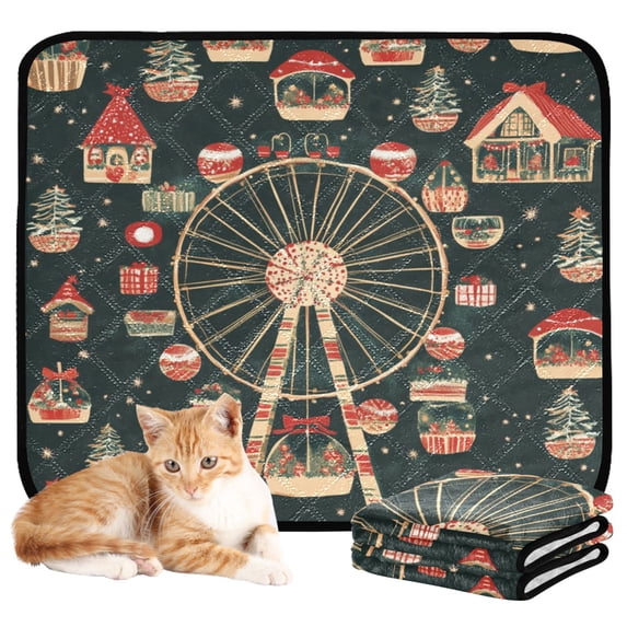 Qxltty Christmas Decorated Ferris Wheel Cat litter Pads Pet Set of 3 Diaper Mats Center Anti-leakage Layer Absorbent Soft and Comfortable