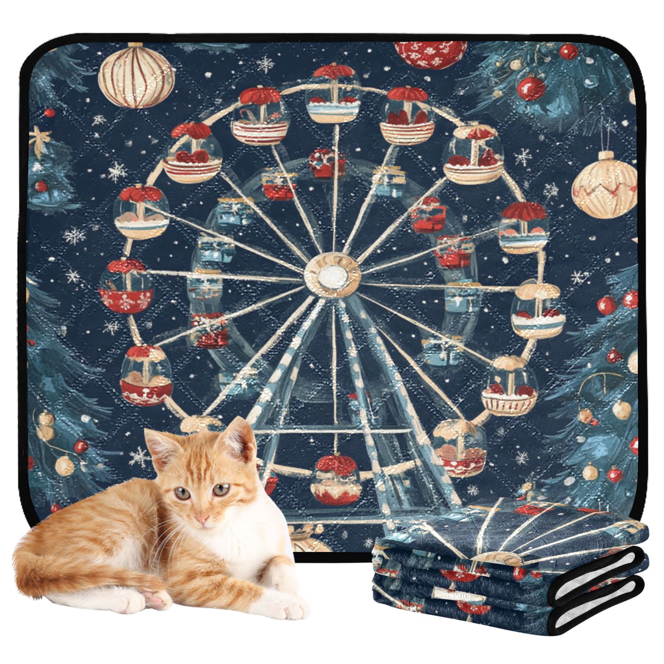 Qxltty Christmas Decorated Ferris Wheel Cat litter Pads Pet Set of 3 Diaper Mats Center Anti-leakage Layer Absorbent Soft and Comfortable