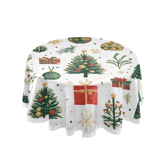 Qxltty Christmas Elements Clipart Round Tablecloth 60 Inch Dia Washable Table Cover with Dust-Proof Wrinkle Resistant for Restaurant Picnic Indoor and Outdoor Dining