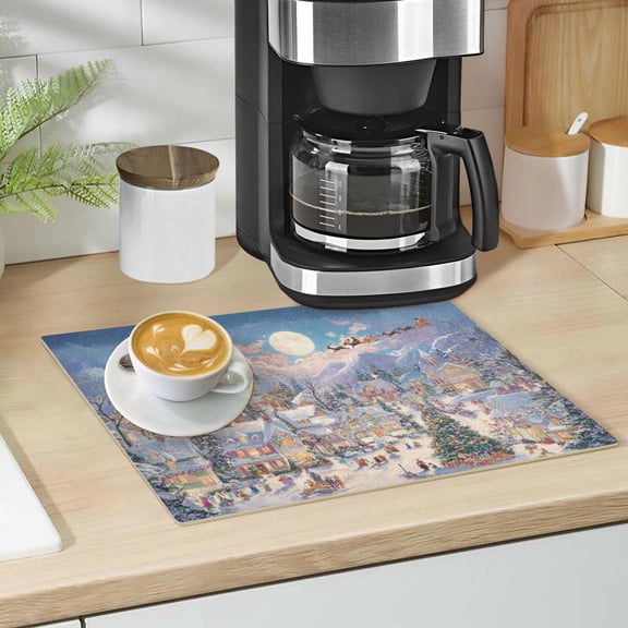Qxltty Christmas Eve Leather Drying Mat for Kitchen Countertops Coffee Mats Hide Stain Quickly Absorbs Water Tableware Decor