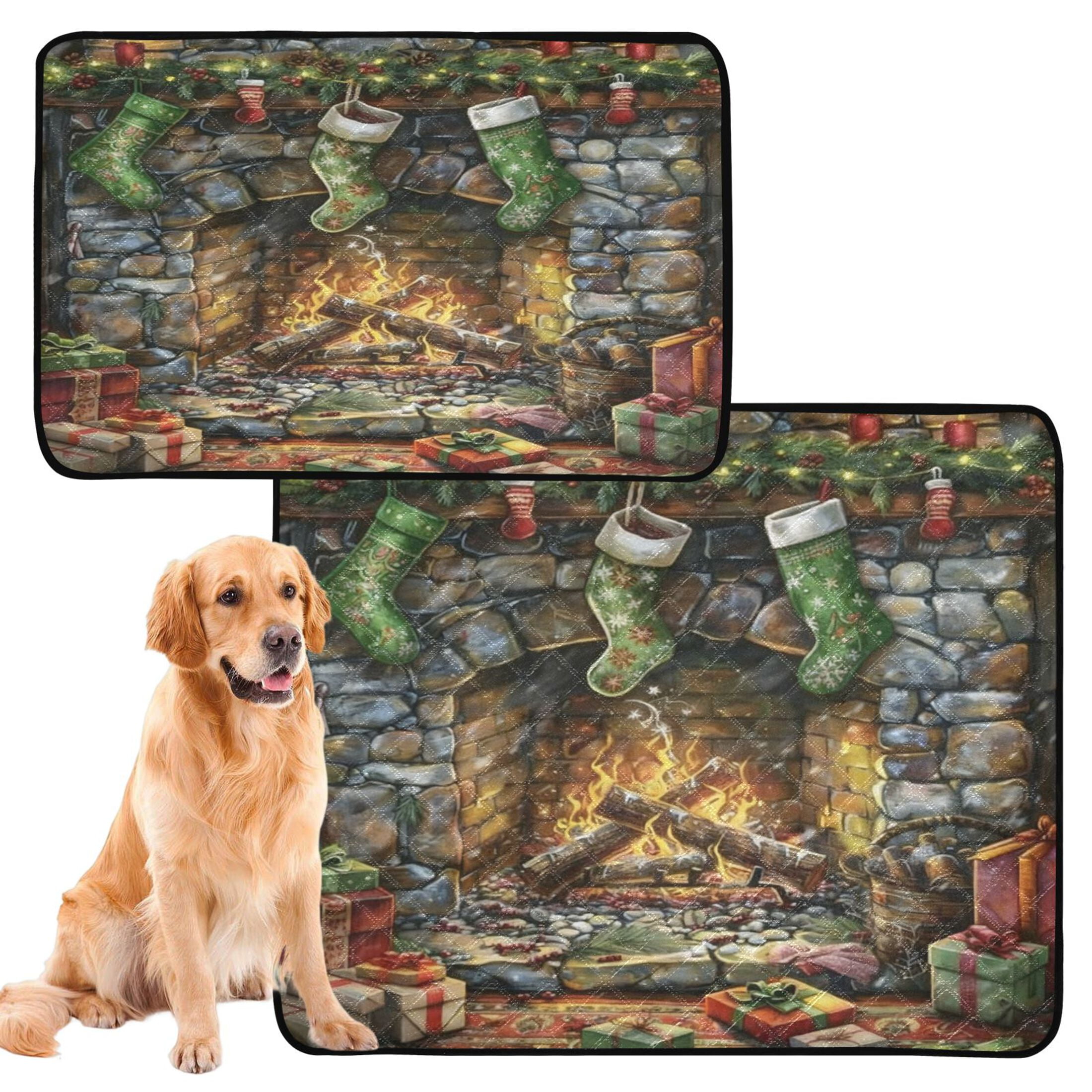 Qxltty Christmas Fireplace Cat litter Pads Pet Set of 2 Diaper Mats Center Anti-leakage Layer Absorbent Soft and Comfortable