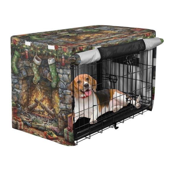 Qxltty Christmas Fireplace Crate Cover Durable Oxford Cloth Pet Kennel Sunshade Universal Fit for 40in Wire Cage