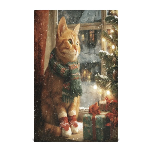 Qxltty Christmas Ginger Cat Kitchen Towels 28 x 18 Inch Set of 4 Soft Cotton Linen Feel Dish Towels with Hanging Loop for Drying, Cleaning & Decor