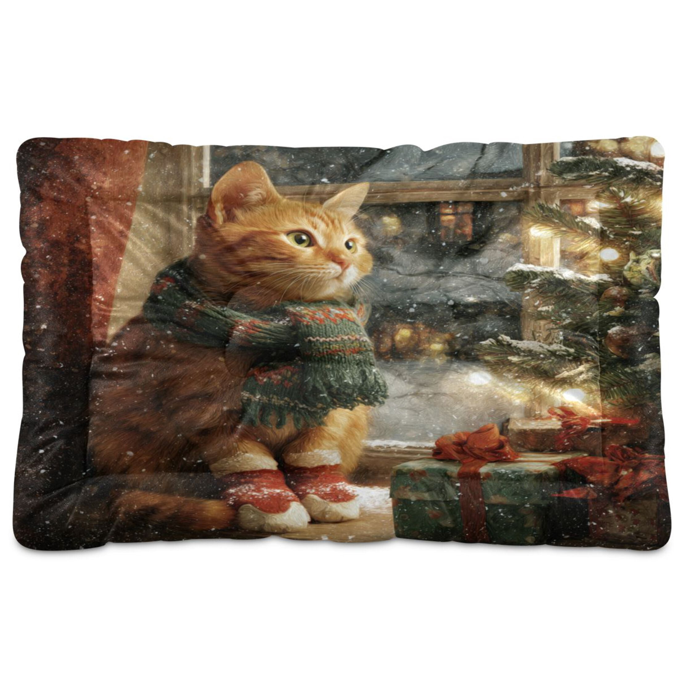 Qxltty Christmas Ginger Cat Ped Pad Wear-resistant and Hard to Bite Through Sleeping Pad for Small Medium Large Dogs Winter Pet Bed 36×24in
