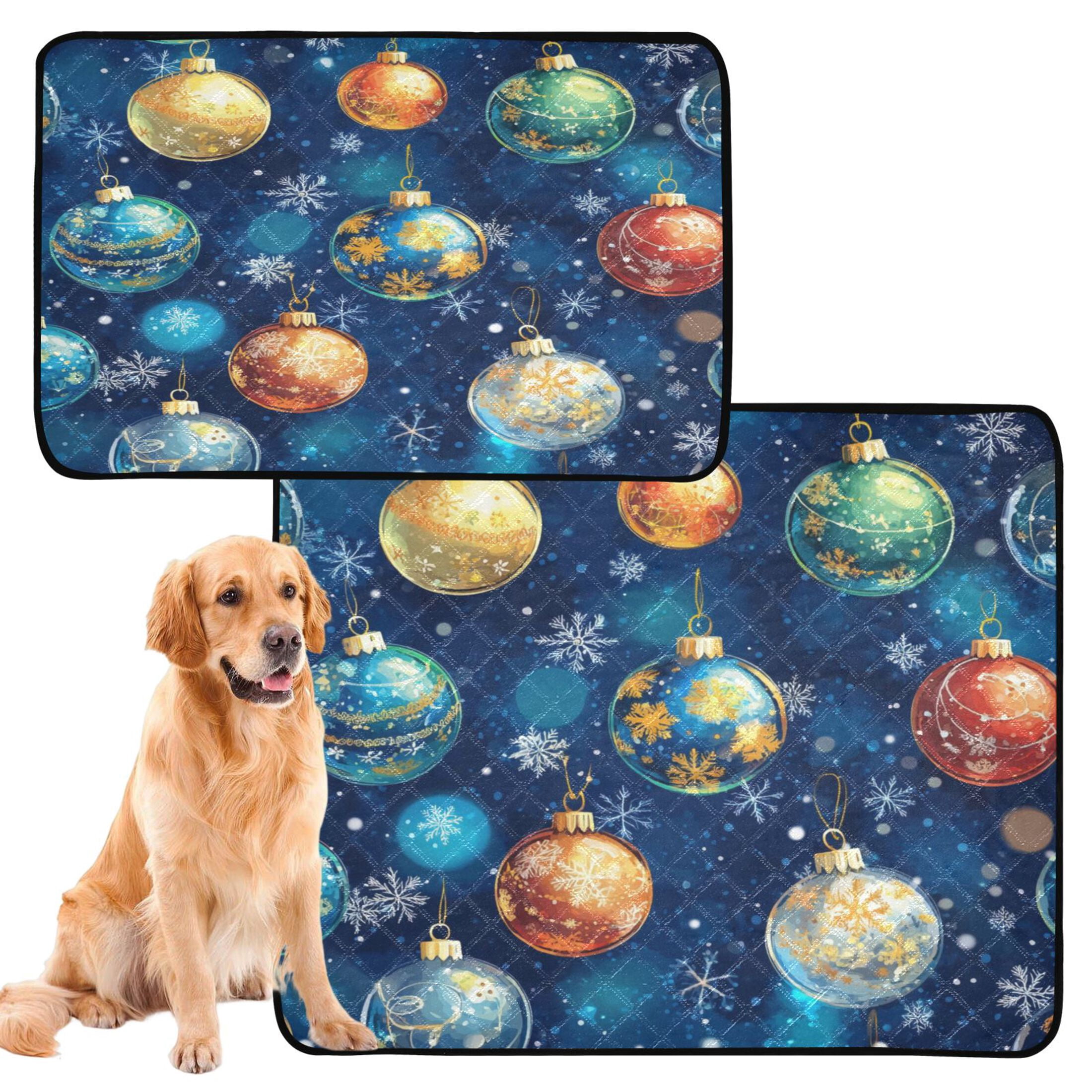 Qxltty Christmas Glass Ball Pattern on Blue Background Cat litter Pads Pet Set of 2 Diaper Mats Center Anti-leakage Layer Absorbent Soft and Comfortable