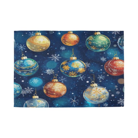 Qxltty Christmas Glass Ball Pattern on Blue Background Placemats Set of 1 Heat Resistant Non-Slip Place mat for Dining Table Washable Durable Polyester Woven Table Decorations