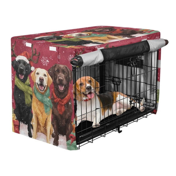 Qxltty Christmas Labrador Dogs Crate Cover Durable Oxford Cloth Pet Kennel Sunshade Universal Fit for 40in Wire Cage