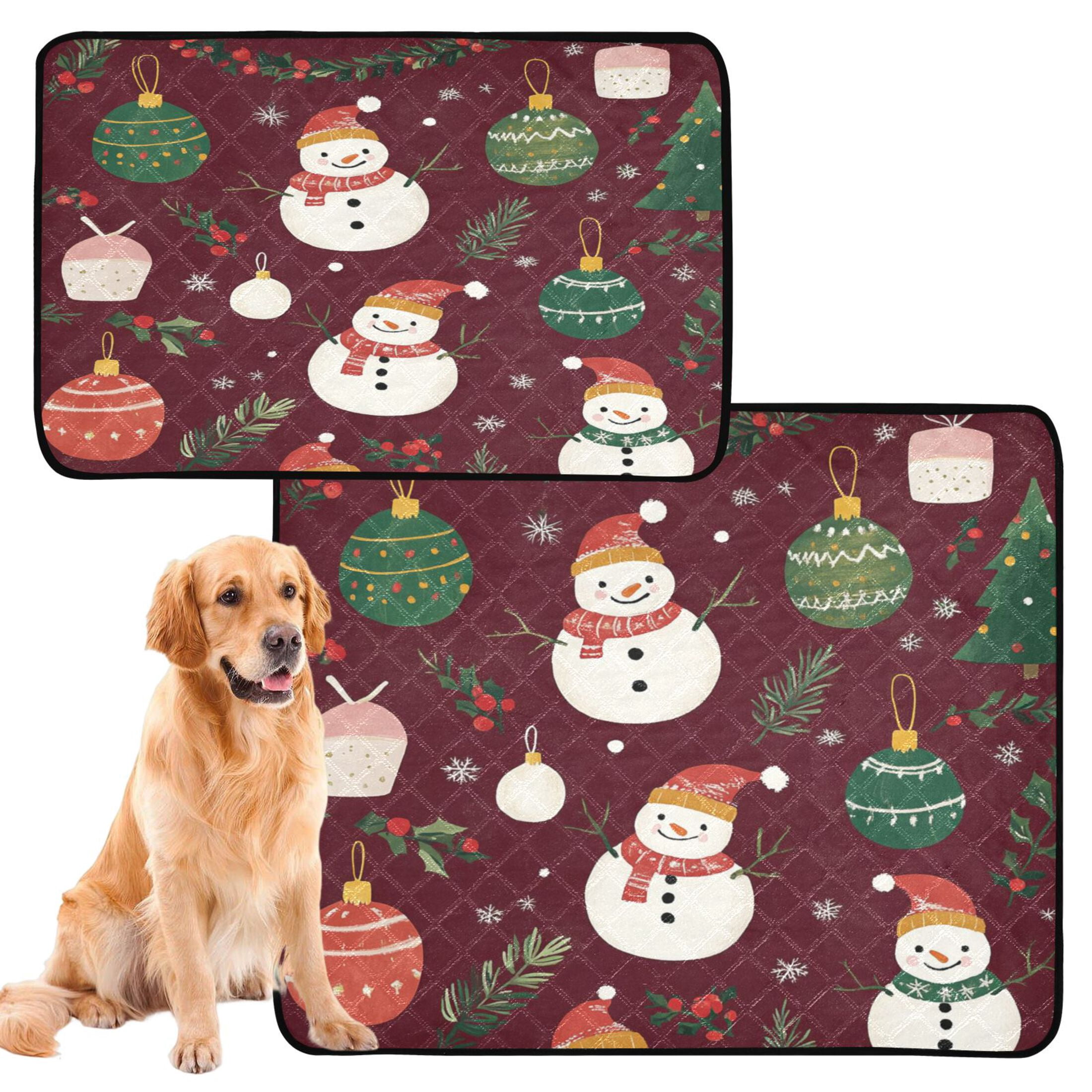 Qxltty Christmas Pattern with Snowmen and Green Trees Cat litter Pads Pet Set of 2 Diaper Mats Center Anti-leakage Layer Absorbent Soft and Comfortable