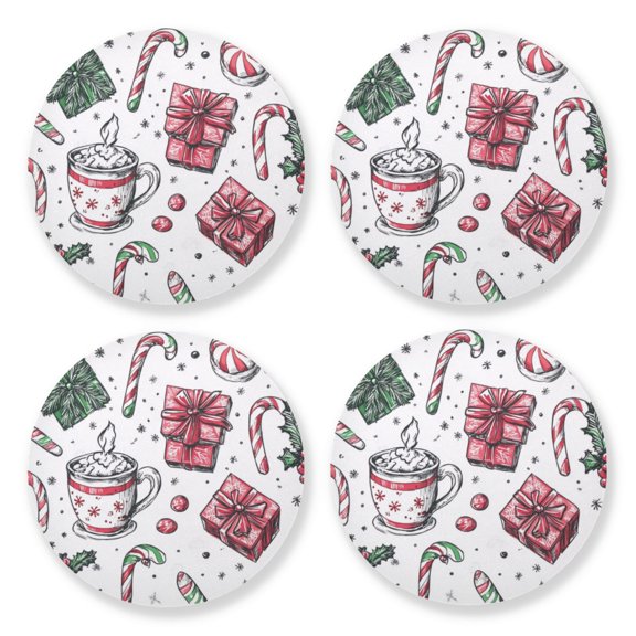Qxltty Christmas Pattern with Candy Canes Wooden Coasters Set of 4 Fun and Practical Perfectly Non-Slip Warm Home Accent
