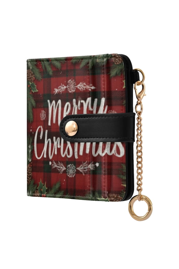 Christmas Red Plaid Ladies Wallet Rfid Slim Thin Compact Credit Card Women Wallet Zipper Coin Pocket and ID Window for Female Gifts