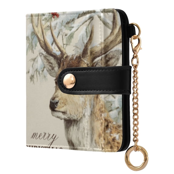 Qxltty Christmas Reindeer Ladies Wallet Rfid Slim Thin Compact Credit Card Women Wallet Zipper Coin Pocket and ID Window for Female Gifts