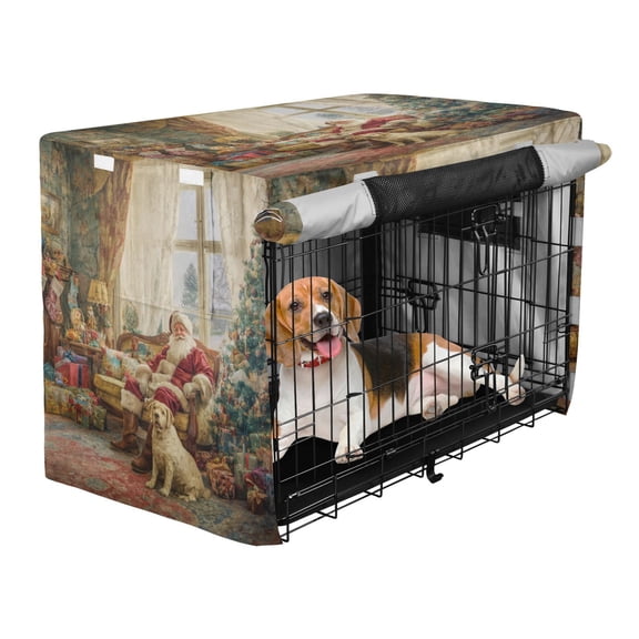 Qxltty Christmas Santa Claus Crate Cover Durable Oxford Cloth Pet Kennel Sunshade Universal Fit for 53in Wire Cage
