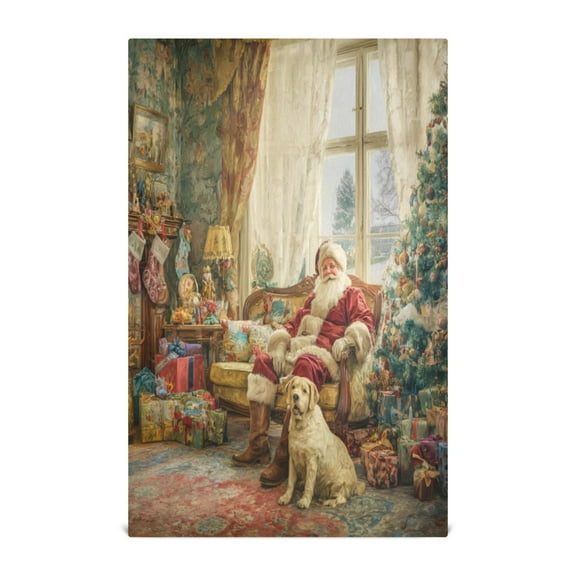 Qxltty Christmas Santa Claus Kitchen Towels 28 x 18 Inch Soft Cotton Linen Feel Dish Towels with Hanging Loop for Drying, Cleaning & Decor
