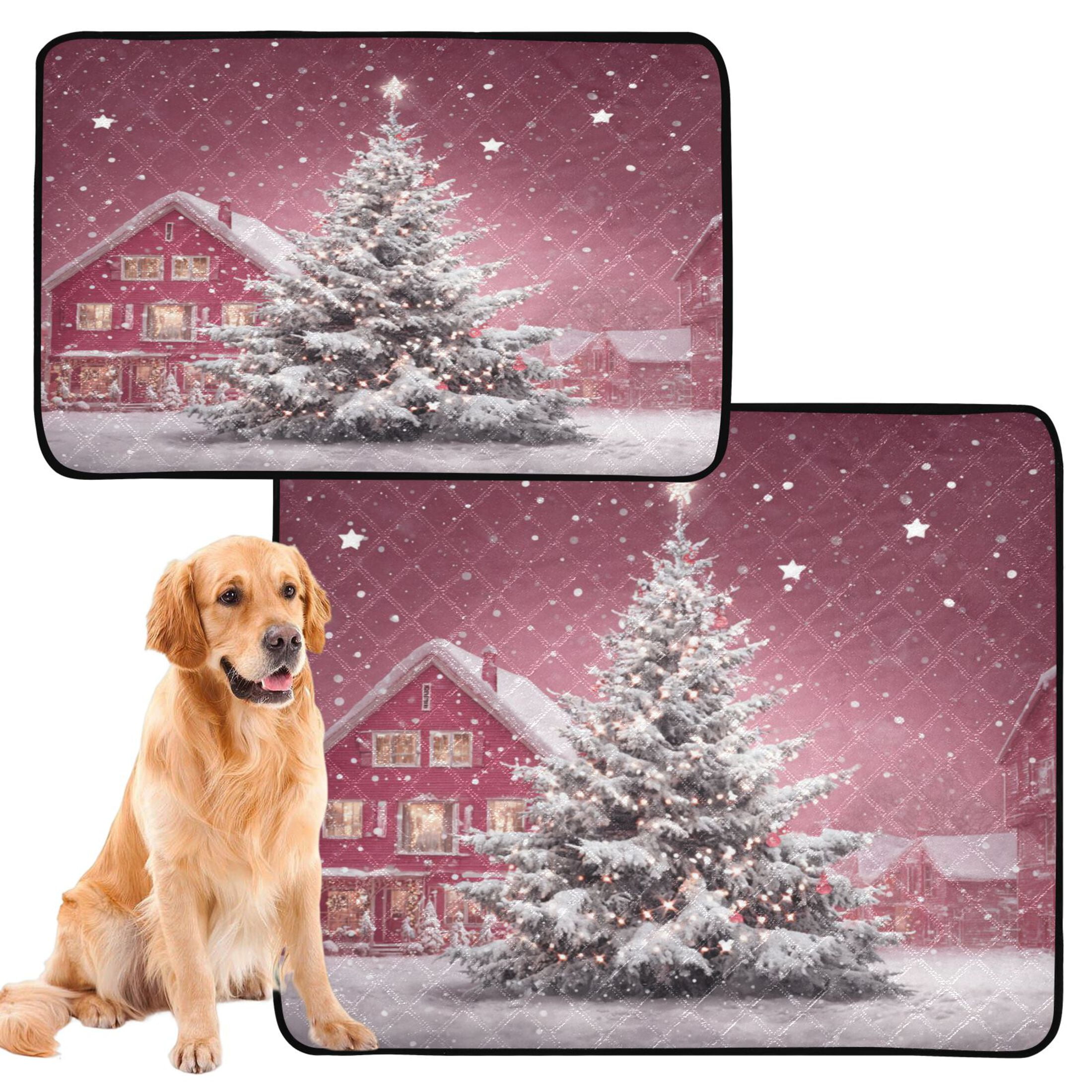 Qxltty Christmas Shining Tree Cat litter Pads Pet Set of 2 Diaper Mats Center Anti-leakage Layer Absorbent Soft and Comfortable