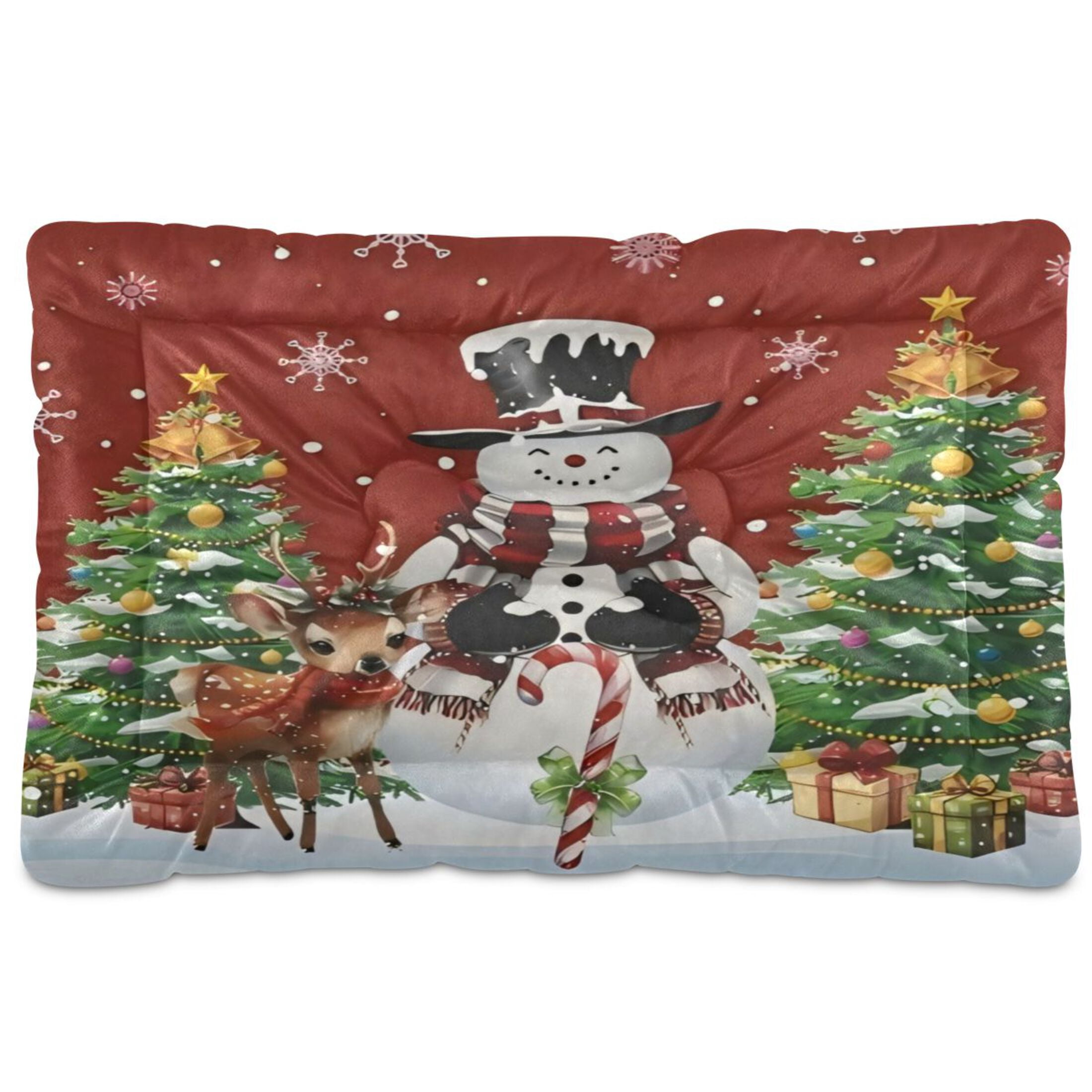 Qxltty Christmas Snowman Ped Pad Wear-resistant and Hard to Bite Through Sleeping Pad for Small Medium Large Dogs Winter Pet Bed 36×24in